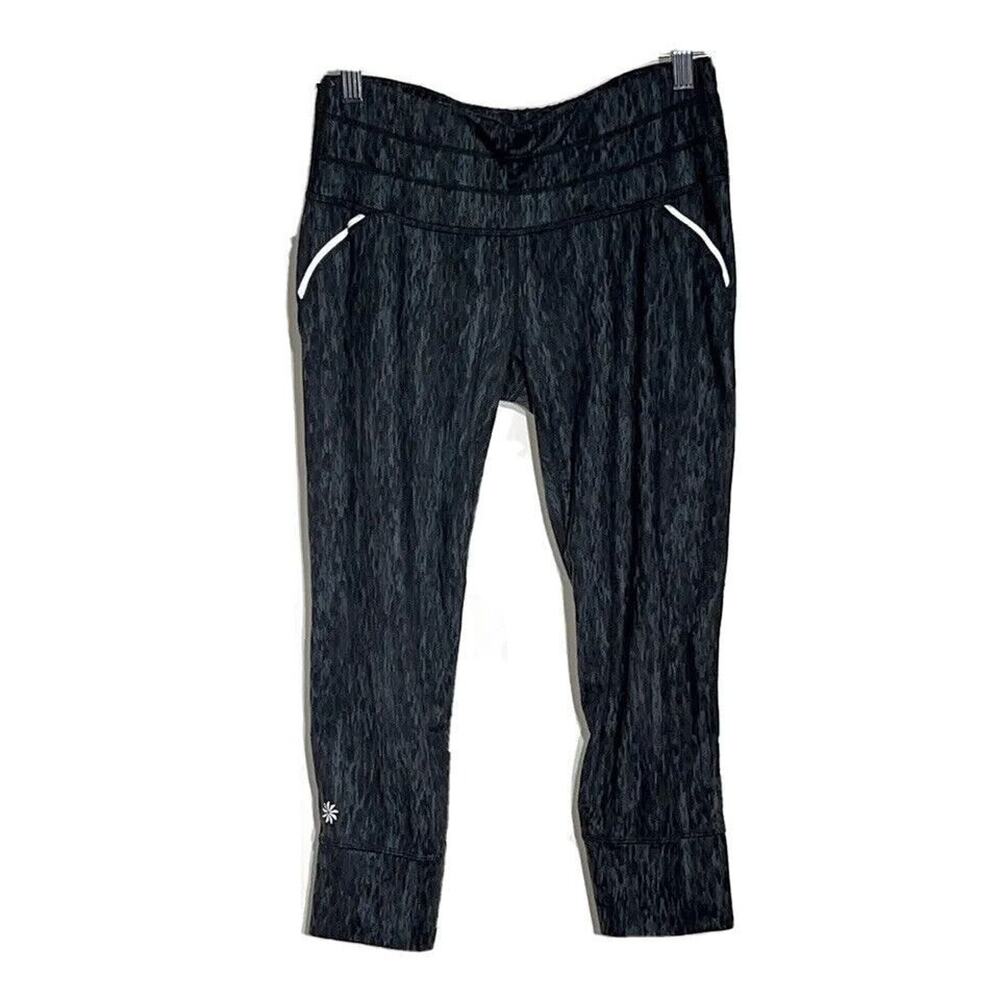 ATHLETA Reptile Relay Capri Yoga Running Leggings Flint Gray Womans Sm Crop